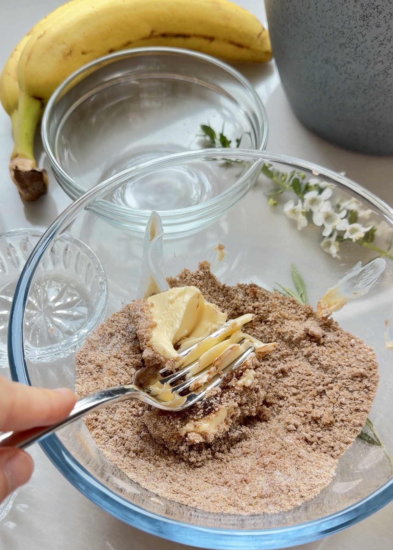 Warm Banana Cornmeal Cinnamon Roll Poke Cake process photo 3
