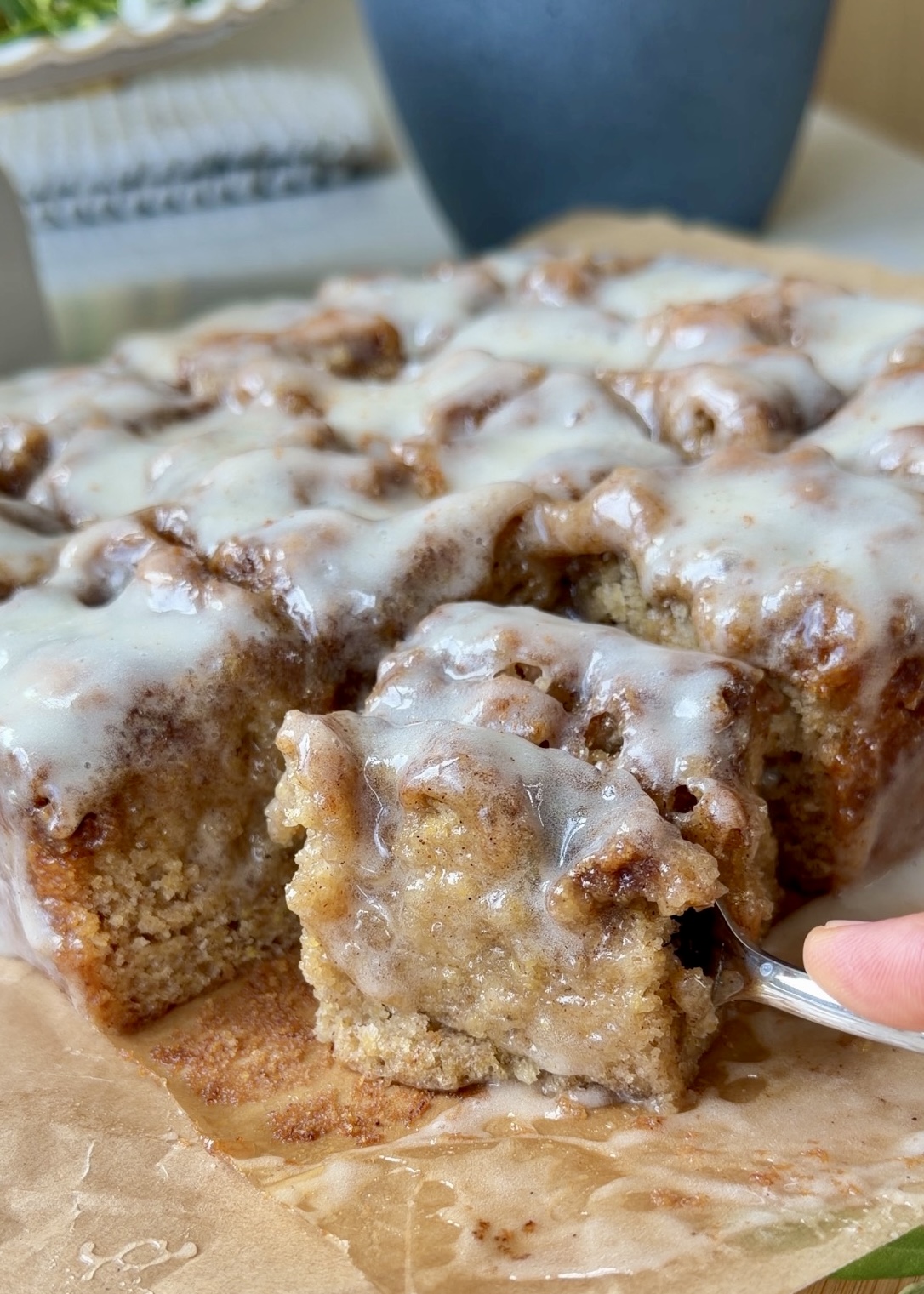 Warm Banana Cornmeal Cinnamon Roll Poke Cake process photo 14